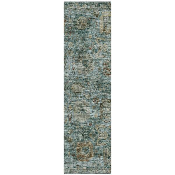 Chantille Machine Washable Indoor/Outdoor Abstract ACN2429 Teal 2 ft. x 7 ft. Runner Rug