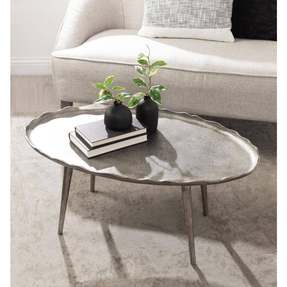 Alessia Artisanal Silver Aluminum Oval Coffee Table