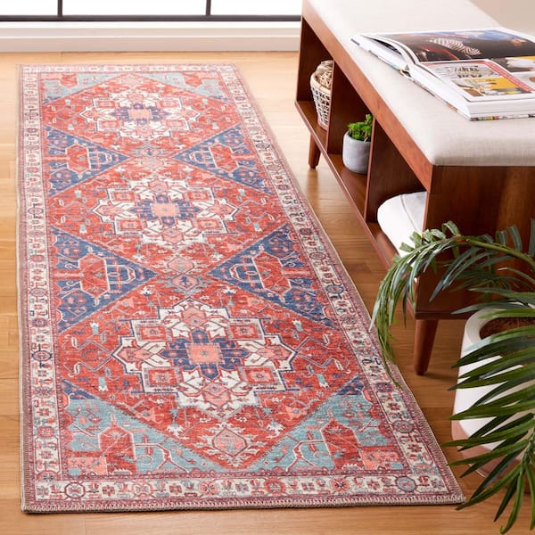 Serapi 2 ft. x 8 ft. Rust/Blue Tribal Serapi Medallion Runner Rug