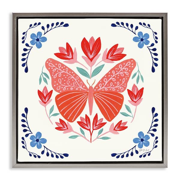 Stupell Industries Orange Folk Butterfly by Yvette St. Amant Gray Floater Frame Animal Graphic Art Print 25 in. x 25 in.