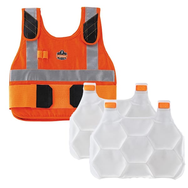 Ergodyne Chill-Its 6215 L/XL Orange Premium FR Phase Change Cooling Vest with Rechargeable Ice Packs - 1 Pack