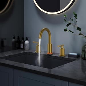 8 in. Widespread Double Handle Bathroom Faucet with LED light in Gold