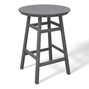 Laguna 35 in. Round HDPE Plastic All Weather Bar Height High Top Bistro Outdoor Bar Table in Gray