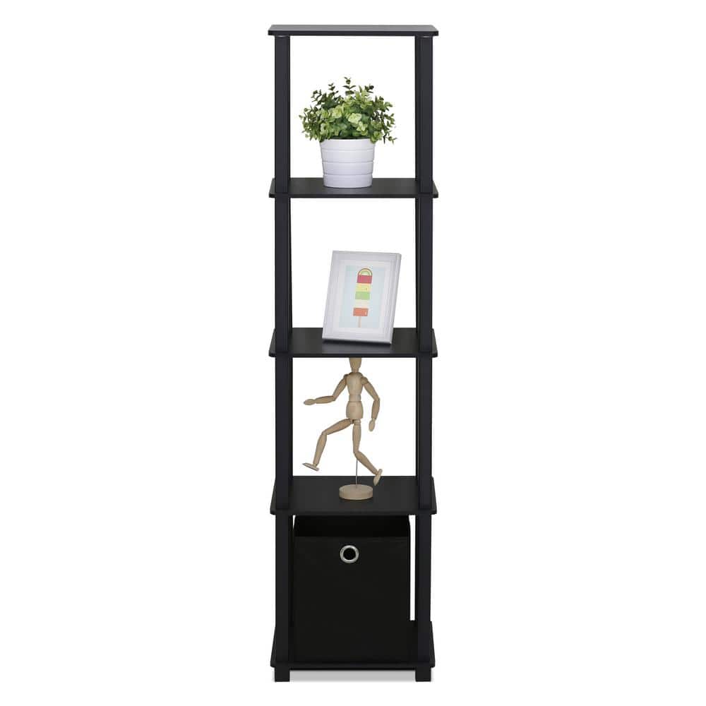 Furinno 5-Tier Black No-Tools Display Shelf with Storage Bin