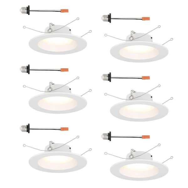 EnviroLite 5in. / 6 in. Integrated LED White Round Smooth Recessed Light Retrofit Trim Selectable 2 CCT, 6-Pack
