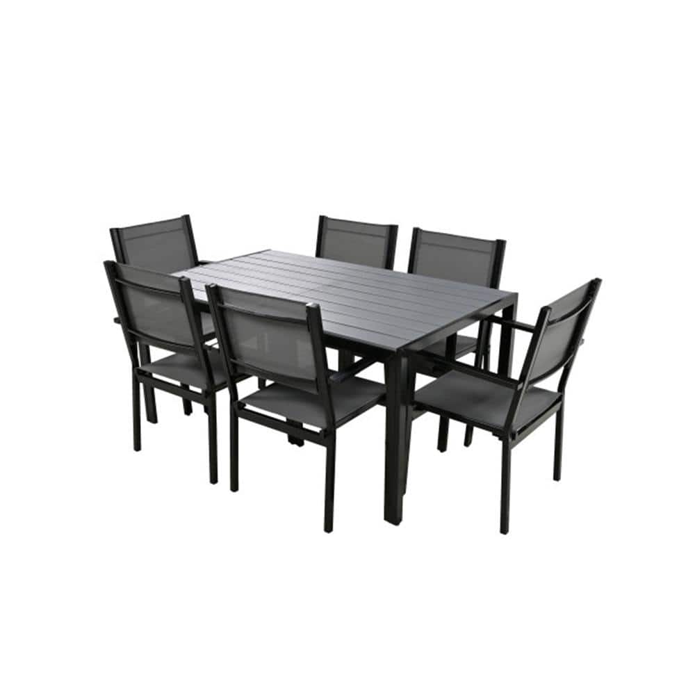 ITOPFOX 7 Pcs Outdoor Steel Gray Dining Table and Chair Set for