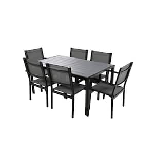 7 Pcs Outdoor Steel Gray Dining Table and Chair Set for Patio Balcony and Backyard