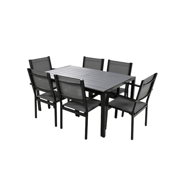 Itopfox Pcs Outdoor Steel Gray Dining Table And Chair Set For Patio Balcony And Backyard