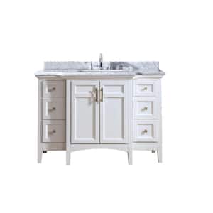 Luz 48 in. Single Bath Vanity in White with Marble Vanity Top in Carrara White with White Basin