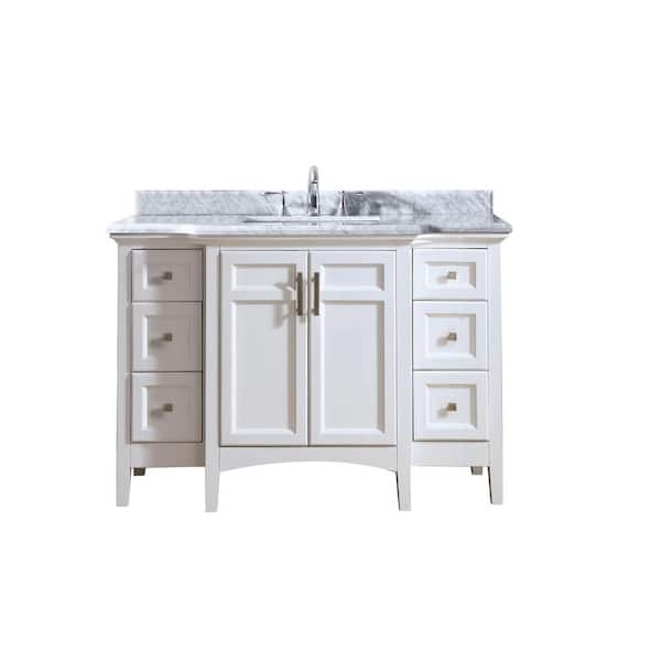 Bath Luz 48 In Single Vanity, 48 In White Single Sink Bathroom Vanity With Natural Carrara Marble Top