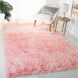 Faux Sheep Skin Pink 5 ft. x 7 ft. Gradient Solid Color Area Rug