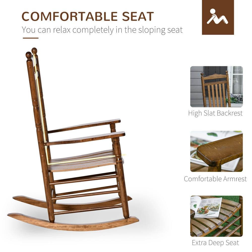 Brown Wooden High-Back Rocking Chair with Arms