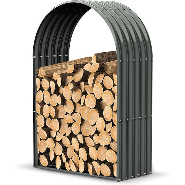 Gray 3 ft. W x 1.5 ft. D Galvanized Steel Firewood Storage Shed Heavy Duty Log Holder Lumber Storage Stand (4.5 sq. ft.)