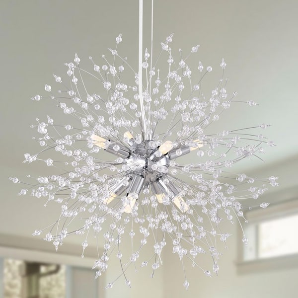 ADSENSTY 8-Light Chrome 18.11 in. Dandelion Firework Chandelier Crystal Starburst Pendant Light