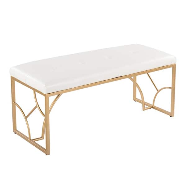 Lumisource Constellation White Faux Leather and Gold Metal 43.5 in. Bedroom Bench (21 in. H x 43.5 in. W x 18 in. D)