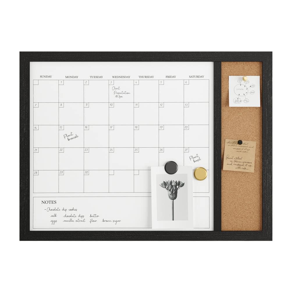 Black Woodgrain 24" x 18" Magnetic Dry Erase Calendar with Cork Board