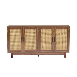 Espresso 30 in. H 4 Rattan Doors Accent Storage Cabinet