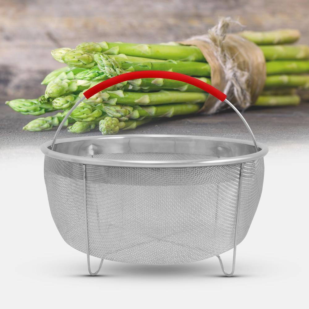 ExcelSteel 3.75 Qt Red Stainless Steel Strainer Basket