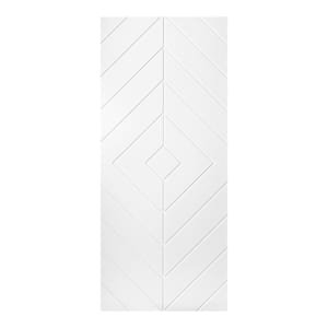 Modern Diamond Pattern 30 in. x 80 in. MDF Panel White Painted Sliding Barn Door with Hardware Kit