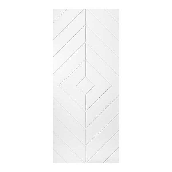 Modern Diamond Pattern 36 in. x 84 in. MDF Panel White Painted Sliding Barn Door with Hardware Kit