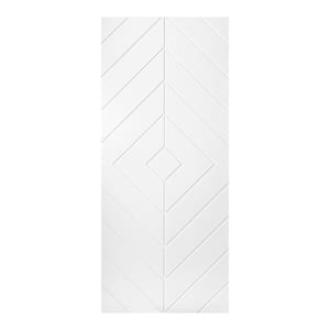 Modern Diamond Pattern 42 in. x 84 in. MDF Panel White Painted Sliding Barn Door with Hardware Kit