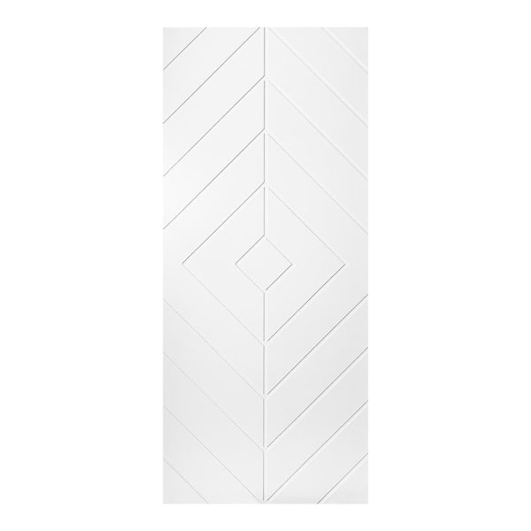AIOPOP HOME Modern Diamond Pattern 36 in. x 96 in. MDF Panel White Painted Sliding Barn Door with Hardware Kit