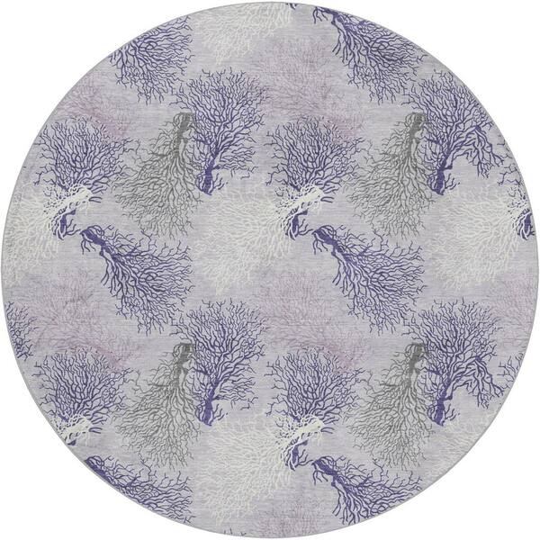 Dream Shag Premium Machine Washable Abstract ADS182 Purple 8 ft. x 8 ft. Round Rug