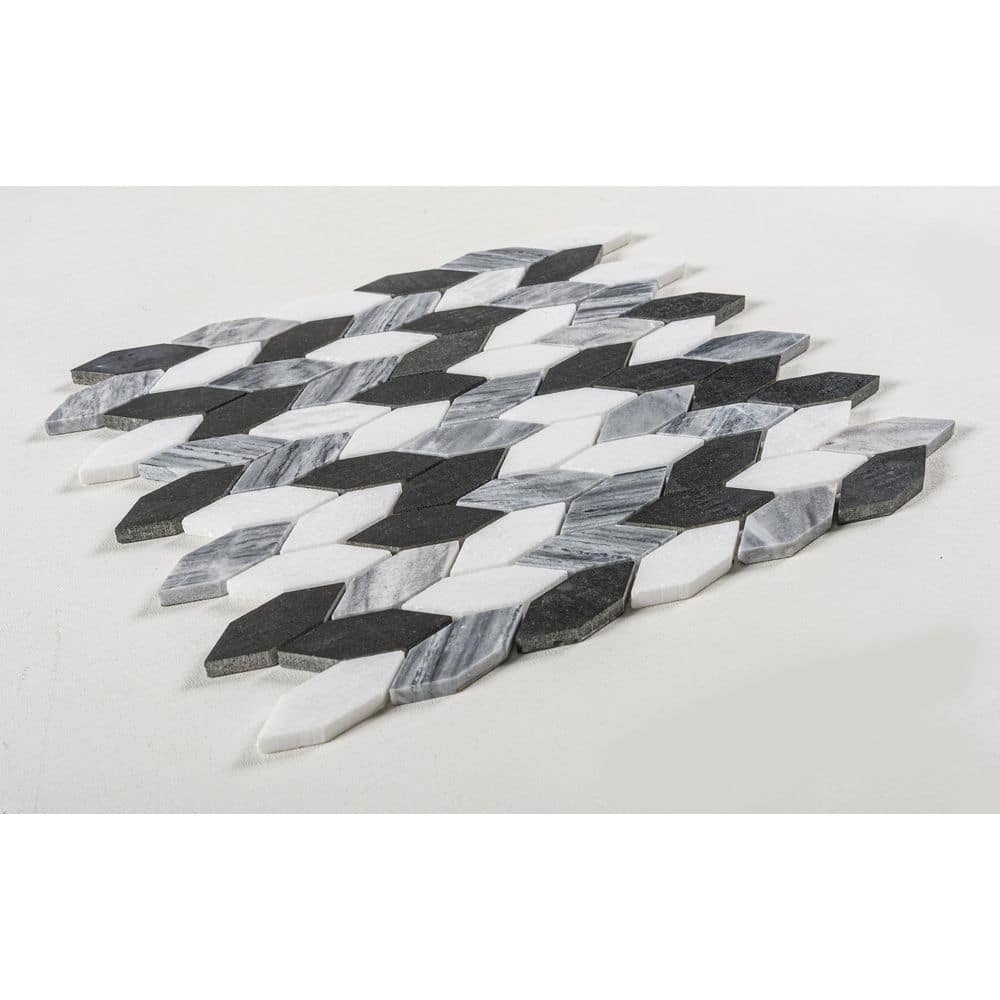 Shadow Gray and White Elongated Hex Marble Mosaic Tile
