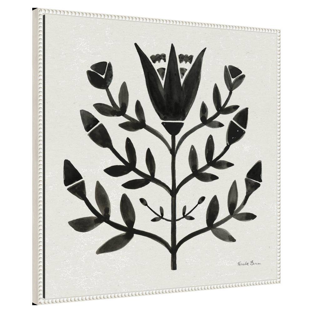 Nordic Black and White Beaded Canvas Botanical Wall Art