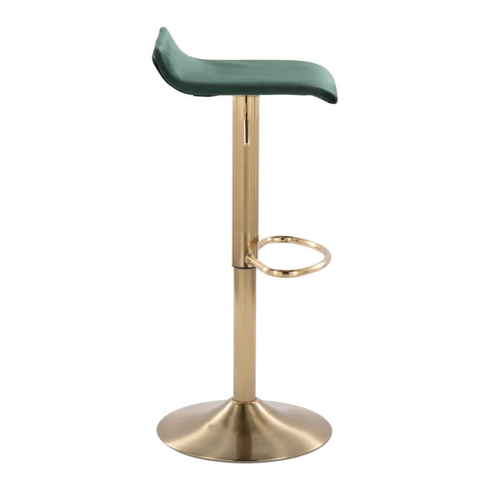 Green Velvet Adjustable Swivel Barstool with Gold Metal Base