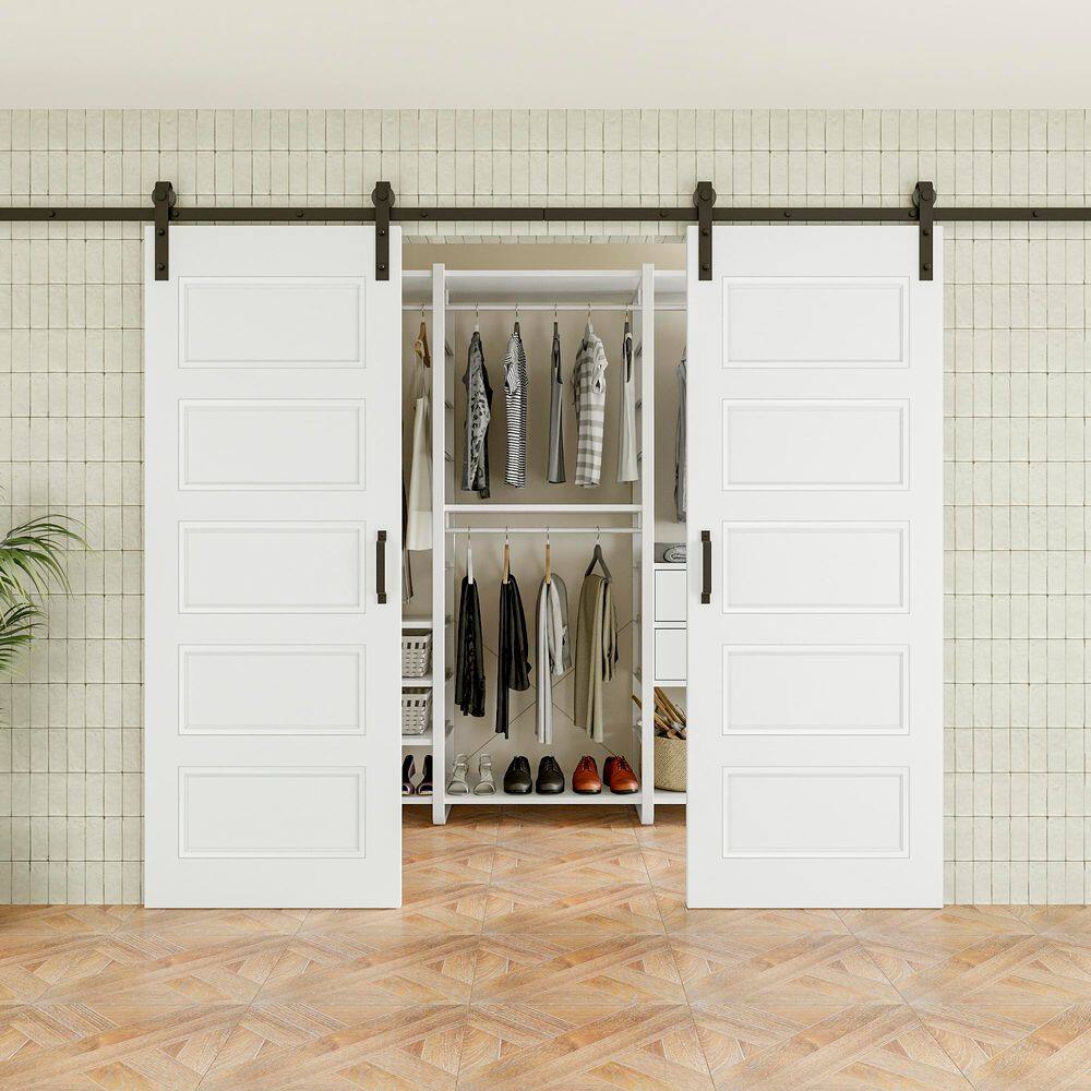 56 in. x 80 in. Waterproof White Primed 5-Panel Blank Solid Core Composite MDF Wood Sliding Barn Door with Hardware Kit price history on PriceWatchPro