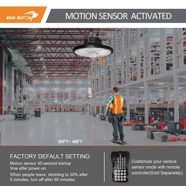 RUN BISON 12.6 in. Integrated UFO LED High Bay Light Fixture LED Commercial Lighting, Up to 36000 Lumens w/Motion Sensor (8-Pack)
