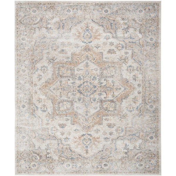 Nourison Astra Machine Washable Silver Grey 9 ft. x 12 ft. Vintage Persian Traditional Area Rug