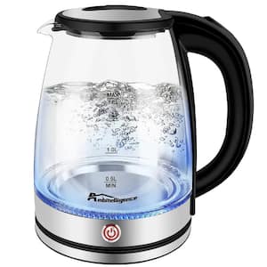 7-Cup 1.8L Clear Glass Stainless Steel Electric Tea Kettle with LED Light, Auto Shut-Off and Boil Dry Protection