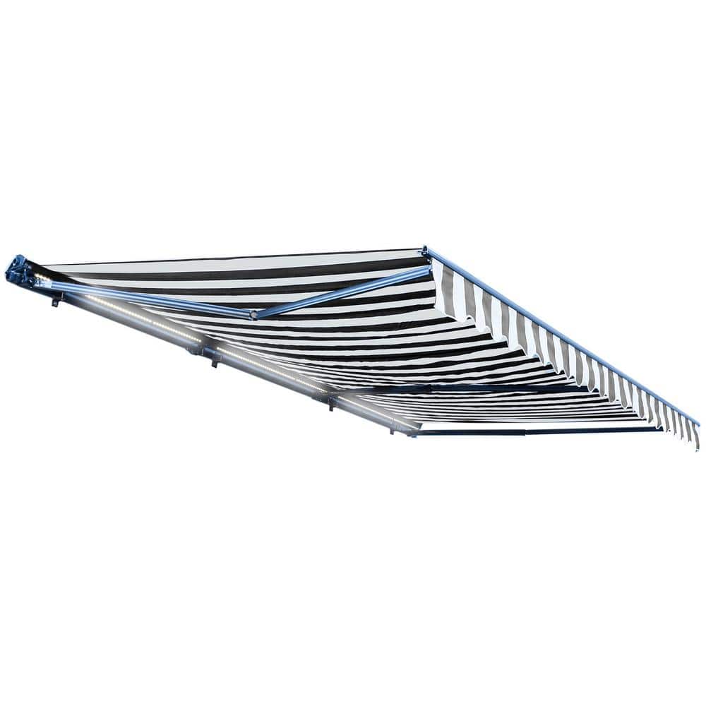 Grey and White Motorized LED Retractable Patio Awning