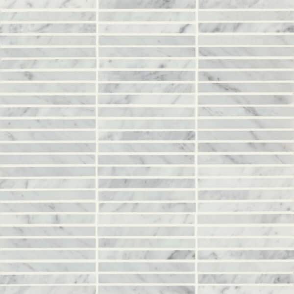 Bedrosians Monet Rectangle 4 in. x 0.4 in. Honed White Carrara Marble Mosaic Tile (4.9 sq. ft./Case)