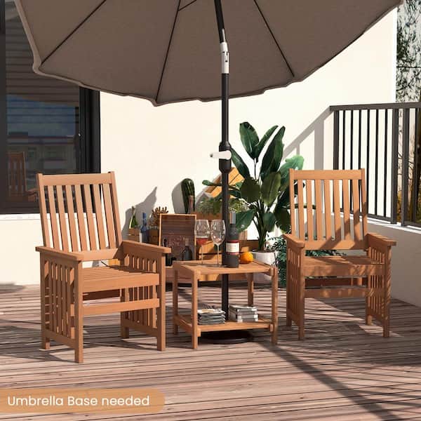 ANGELES HOME 3-Piece Hardwood Wood Patio Conversation Set with 1.5 Inch Umbrella Hole