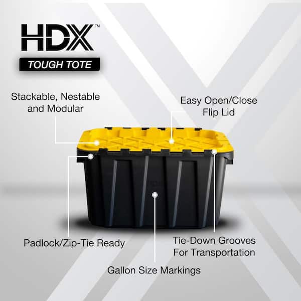 12 Gal. Tough Storage Flip Top Tote in Black with Yellow Lid