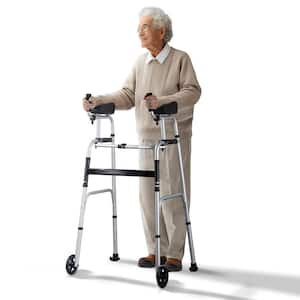 2 in. 1 Folding Walker Removable Armrests, Height Adjustable Foldable Walker 5 in. Solid Wheels, Lightweight Aluminum