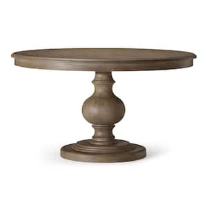Zola Antiqued Grey Wood 55 in. Round Pedestal Dining Table Seats 4