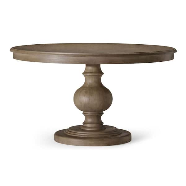 MAVEN LANE Zola Antiqued Grey Wood 55 in. Round Pedestal Dining Table Seats 4