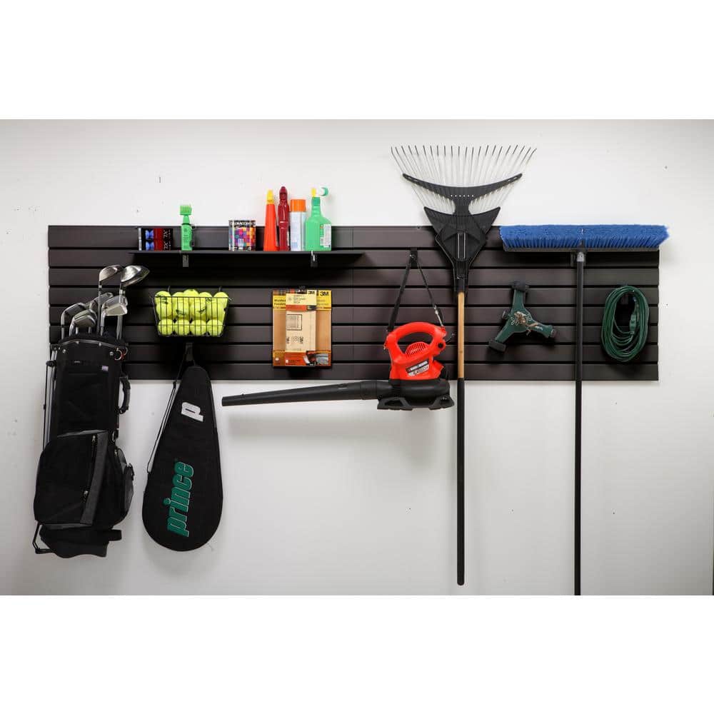 Black Polystyrene 77-Piece Slat Wall Panel Kit for Storage
