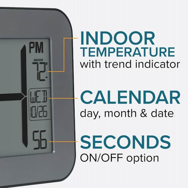 La Crosse Technology 513-05867-int Extra Large Atomic Digital Clock with Indoor Temperature and Humidity - Black