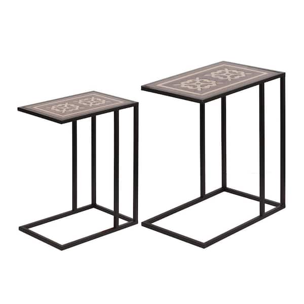 Benjara 13.5 in. Brown, Black and Antique Brass Rectangular Wood Top End Tables (Set of 2)