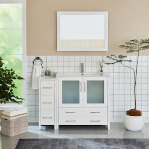Brescia 48 in. W x 18 in. D x 36 in. H Bathroom Vanity in White with Single Basin Vanity Top in White Ceramic and Mirror