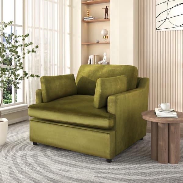 Hardi Velvet Upholstered Accent Chair with 2-Pillow, Wood Frame and Legs, Green