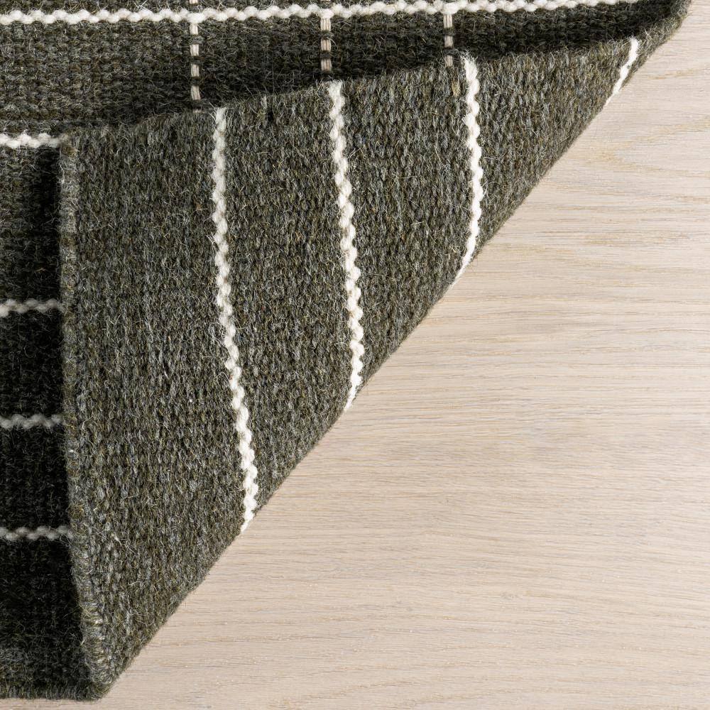 Charlie Green and White Plaid Wool and Cotton 4' x 6' Area Rug