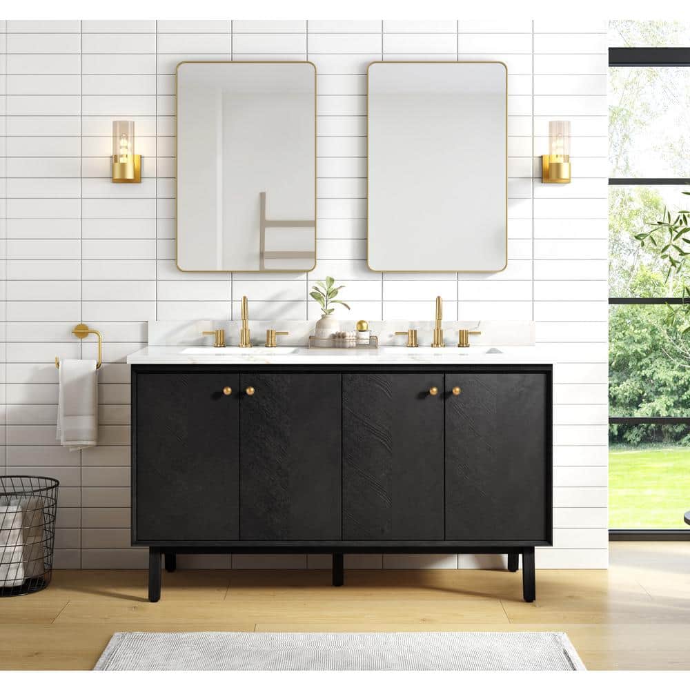 Adele 60'' Black Oak Double Bathroom Vanity Base