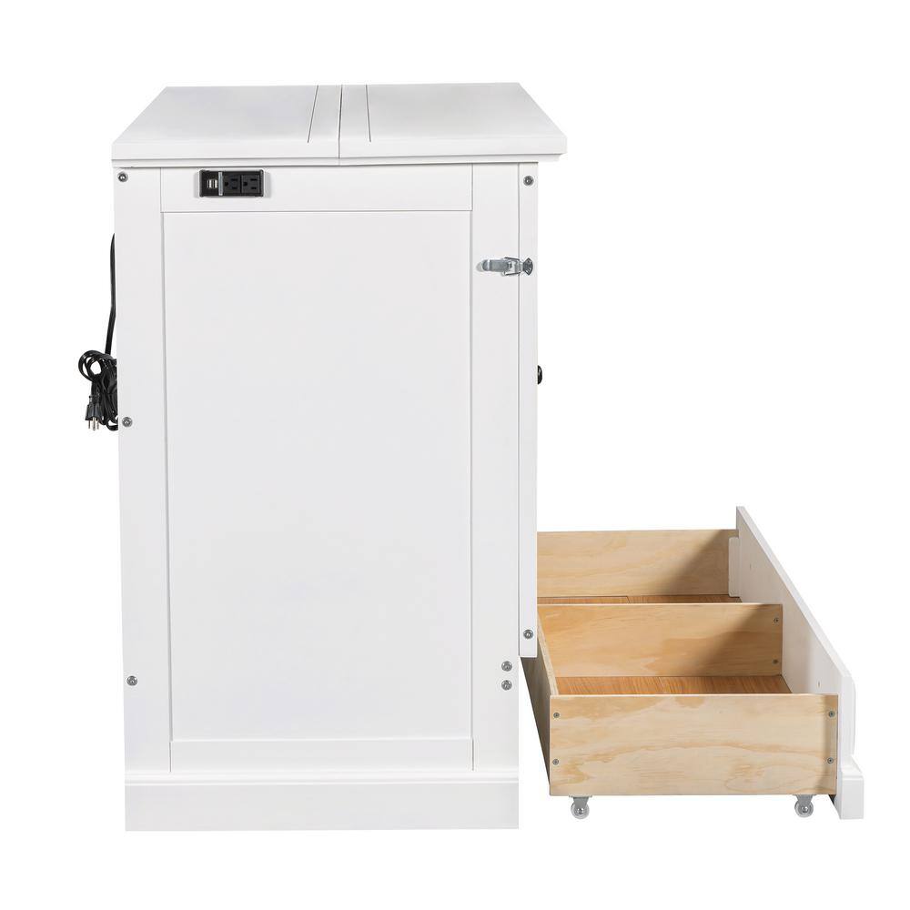 White Wood Frame Queen Size Murphy Bed, Chest Cube Cabinet Bed with Charging Station and Large Storage Drawer - thumbnail 5