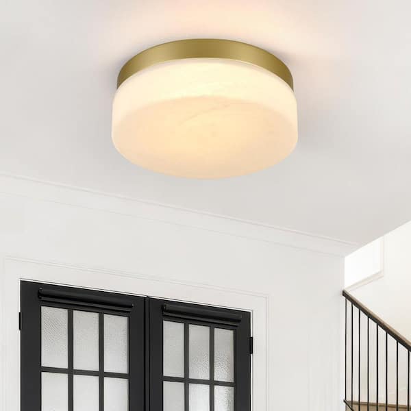 GMGSROM 11.4 in. LED Gold Flush Mount With Milky White Glass Shade